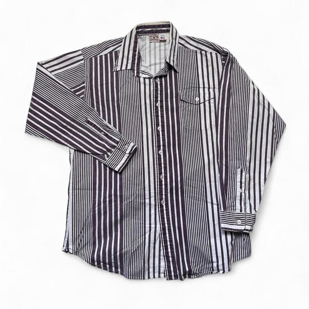 Western Frontier Vintage USA Made Bacca Sportswear Striped Cowboy Shirt Large